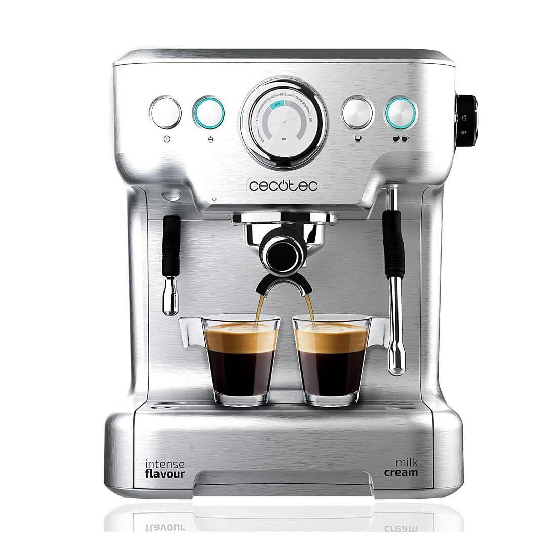 Cecotec Cafetera Express Power Espresso 20 Pecan Pro. 1100 W, Tecnología  ForceAroma de 20bars, Vaporizador Orientable, Brazo Doble, Bandeja Calienta
