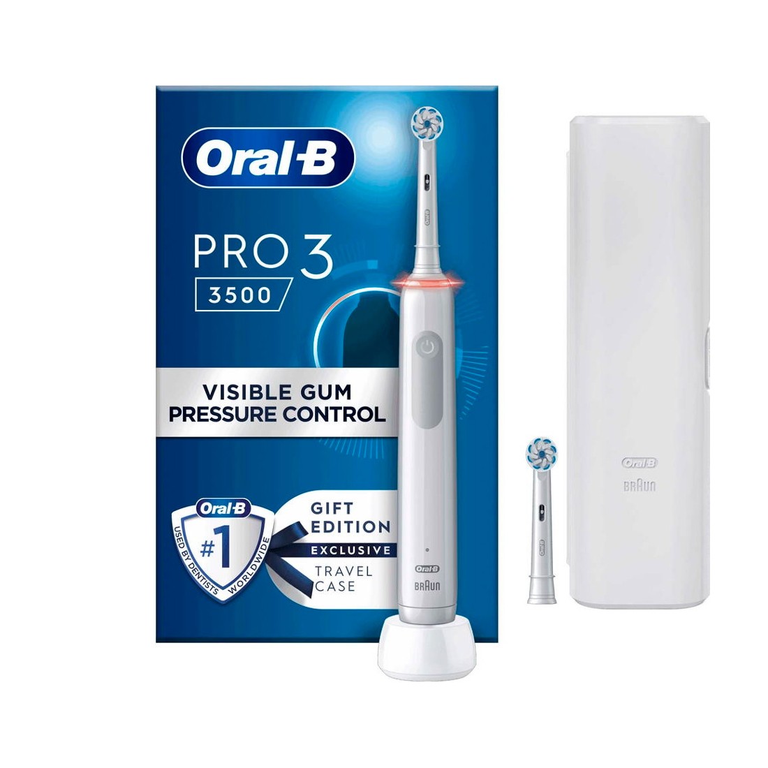 Cepillo eléctrico  Oral-B Pro 3 3500, Con 1 Estuche De Viaje Y 1 Cabezal,  Diseñado Por Braun, Negro