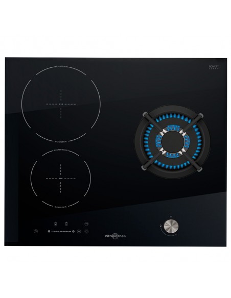Placa de gas integrada con 3 anillos, estufa de cocina de 13.0 in con panel  de vidrio negro de cristal, para calentar, cocinar, hervir, freír y